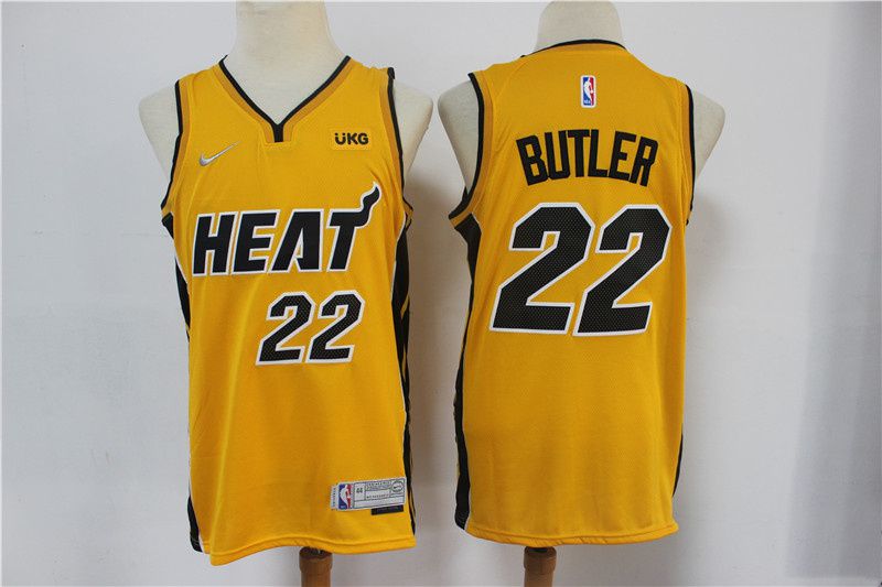 Men Miami Heat #22 Butler Yellow Game Nike 2021 NBA Jersey